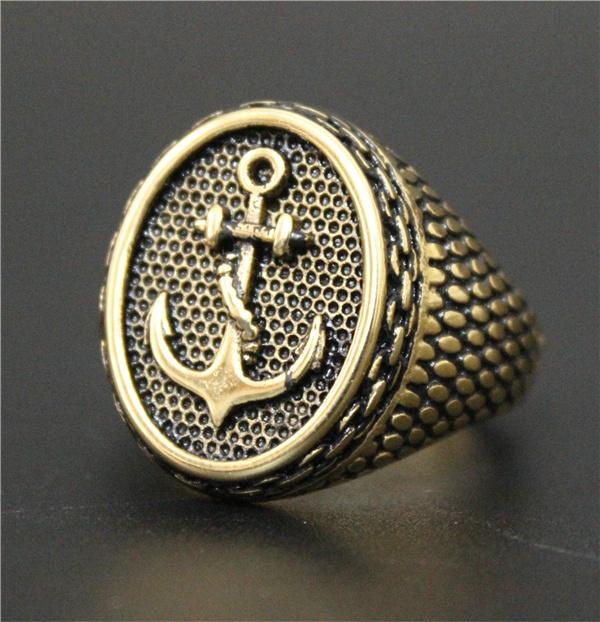 Drop Ship Size 7-14 Cool Iron Chains Anchor Ring 316L Stainless Steel Man Fashion Golden Anchor Ring