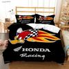 HRC-H-Hondas Motorrad Logo Bettbezug Bettdecke Bettwäsche-Sets Weiche Steppdeckenhülle und Kissenbezüge für Jugendliche Einzel-/Doppel-/Q-Queens-/King