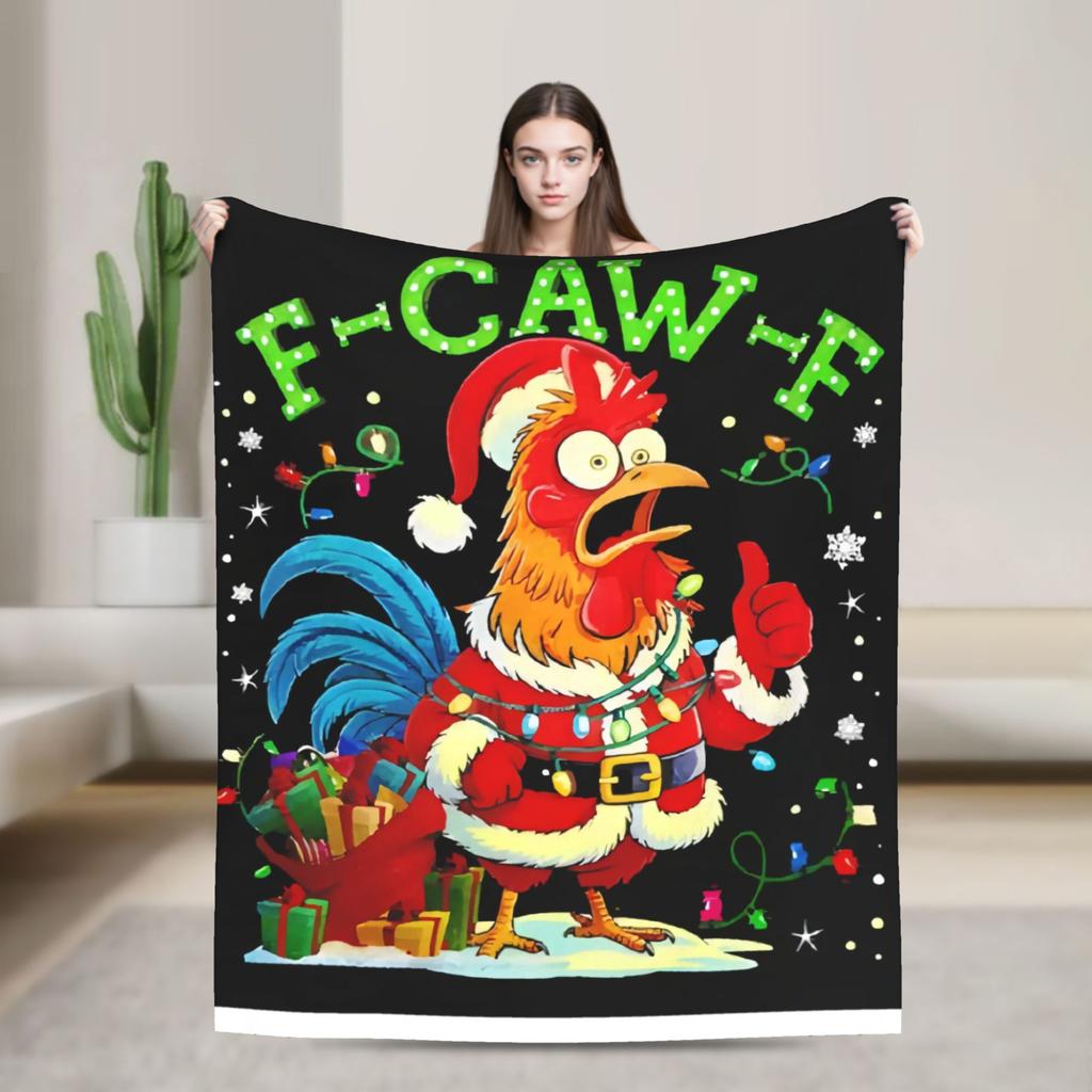 Christmas F Caw F Rooster Flannel Blankets Winter  Super Soft Bedding Throws for Kids Adult Comfortable Bedspread Sofa Bed Cover