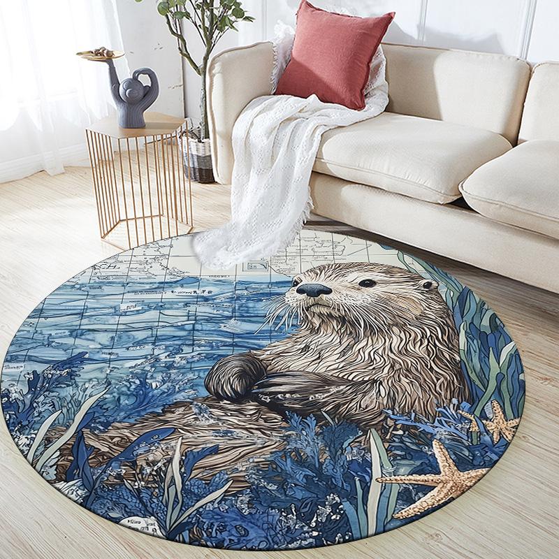 Zwierzęta Morskie,Okrągły Dywanik,Dywanik do Salonu Sypialni Sofy Pokoju Zabaw Dekoracja,Antypoślizgowa Mata Podłogowa