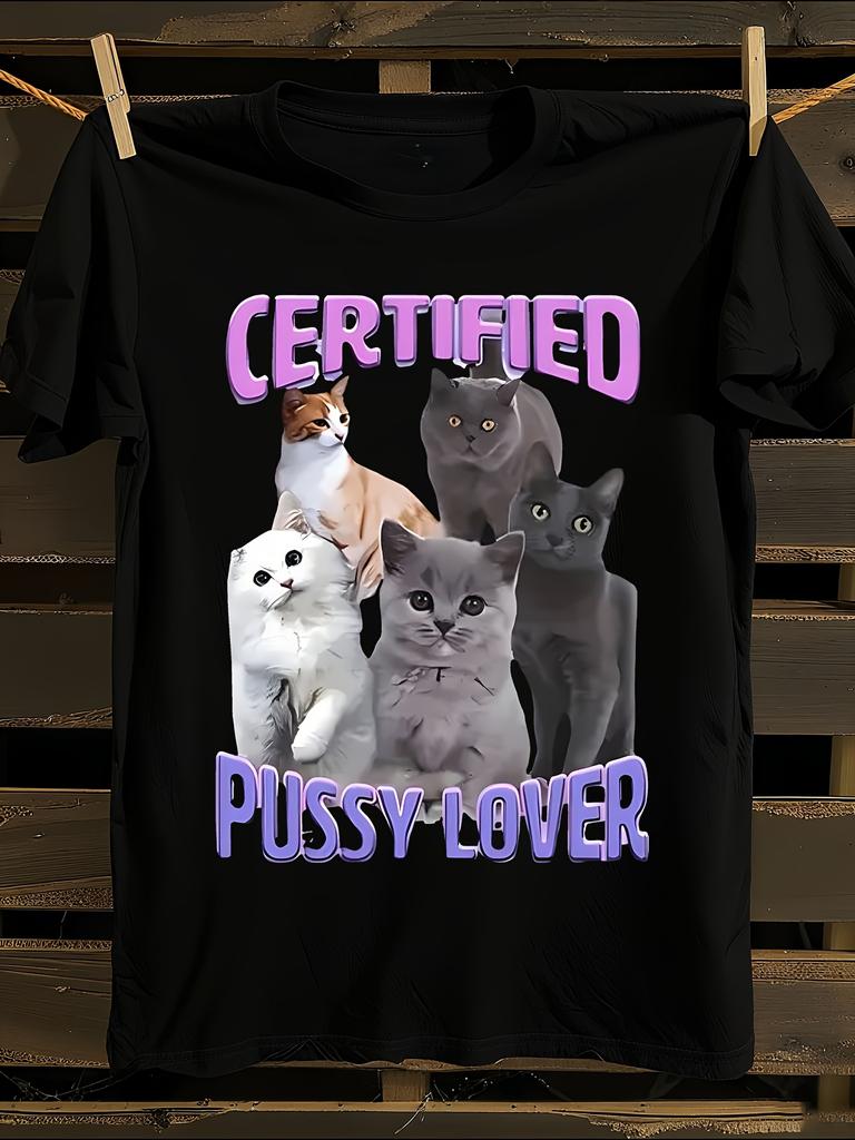 Funny Cat 'Certified Pussy Lover' Meme Oversized Tshirt