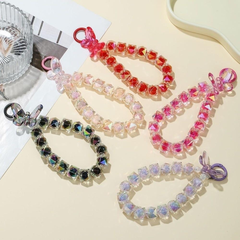 New Butterfly Sparkling Diamond Phone Chain Anti-loss Portable Colorful Beaded Hanging Bag Keychain Short Phone Charm