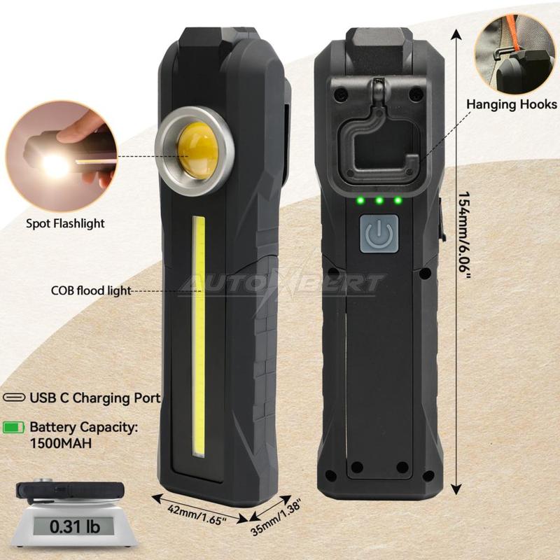 LED Rechargeable Magnetic COB Torch Handheld Inspection Lamp Cordless Worklight Portable Work Lights Shockproof Flashlight 6inch