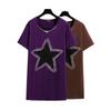 Summer Plus Size Women's T-shirt Loose Round Neck Fashion Star Medium Long Short Sleeve Top