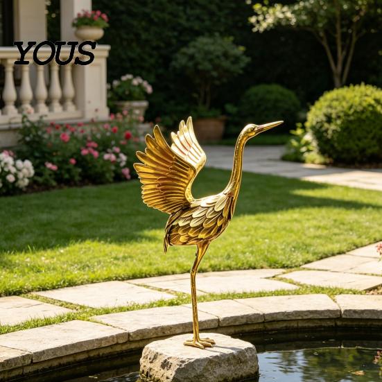 Rostfeste Outdoor-Figur Reiher-Design Metallstatue, Handgefertigte Hofkunst-Dekoration, Wetterfeste Gartenfigur für Terrasse Rasen