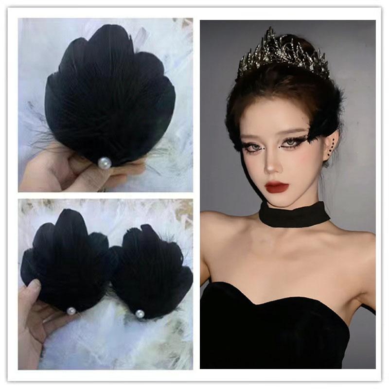 White Swan Feather Headdress Hairpin Halloween Clip Fairy Fluffy Hair Accessories Female Hanfu Plush Accessories Side Clip