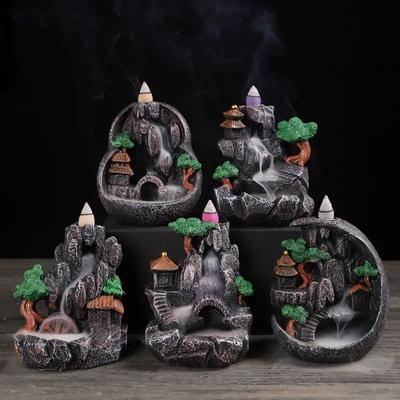 Resin Scenery Waterfall Backflow Incense Burner Landscape Home Office Tea House Decorate