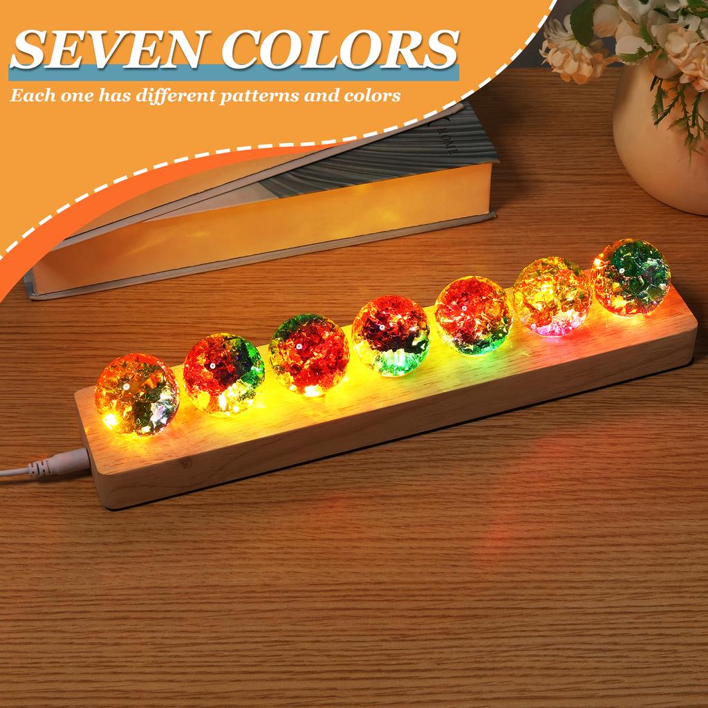 7Core Glass Ball Night Light Decorative Versatile Sphere Ball Night Lamp with LED Wooden Base for Bedroom Living Room Home Decor