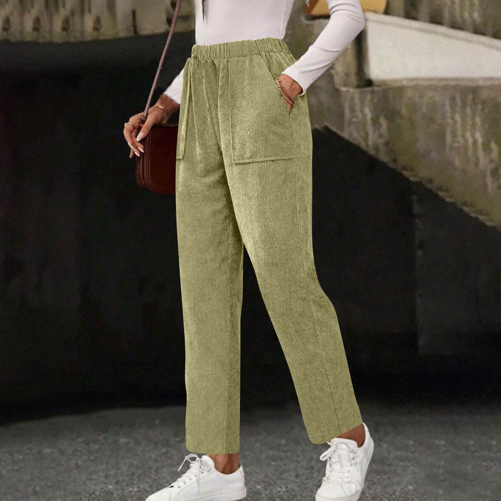 

Women s Casual Fashion Solid-Color Drawstring Loose Straight-Leg Pants With Pockets M