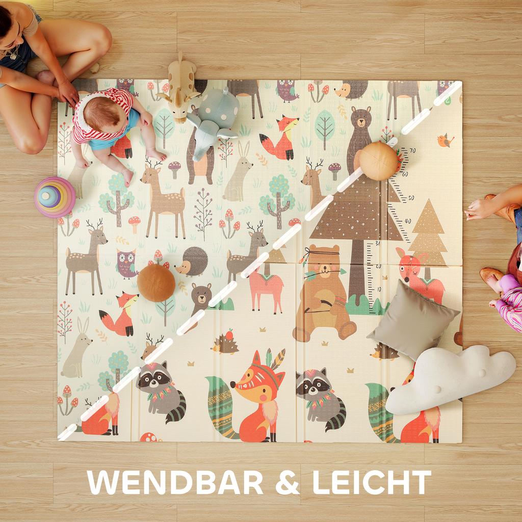 Baby Play Mat, Double Sideded Foldable Kids Crawling Mat, Reversible & Waterproof, Forest Theme