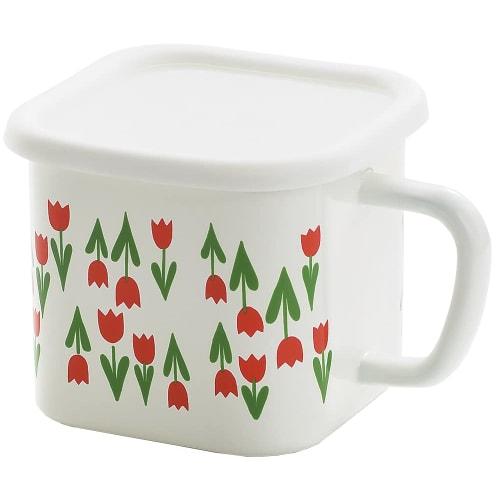 Tamahashi Storage Container, Square Pot, Enamel, 1450ml, Induction and Gas Compatible, Made In Japan, Aderia Retro, White, Collec ADR-33