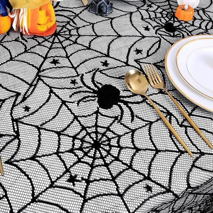 Nappe Toile d'Araignée, Décoration Halloween Fête, Noir 195x248cm Dentelle, pour Fêtes, Soirées Costumées, Table Gothiques