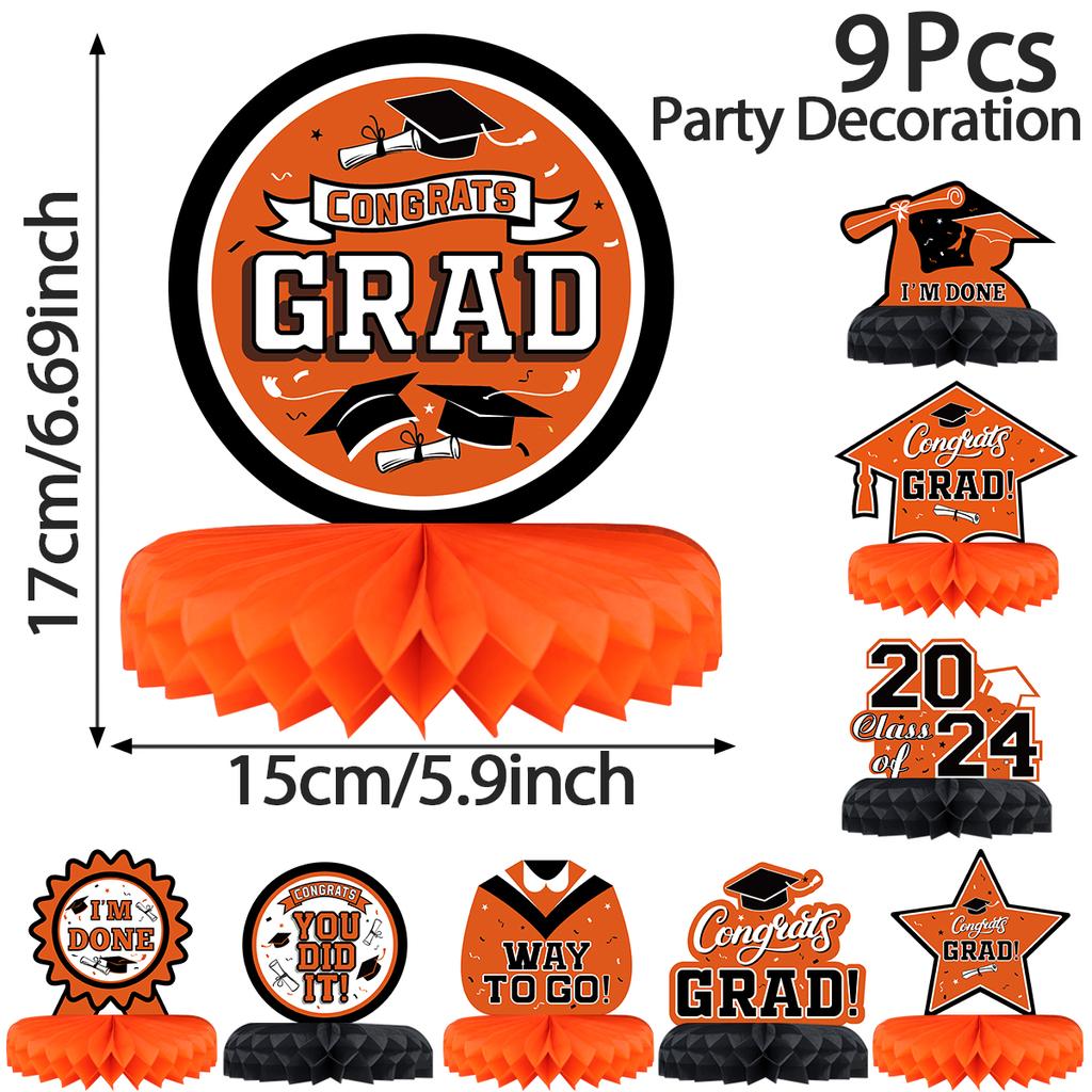 9 adet/takım Mezuniyet Temalı Parti Dekorasyonu 2024 Sınıfı Tebrikler Mezuniyet Masa Orta Parçası Mezuniyet Petek Masa Örtüleri