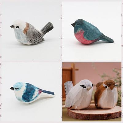 Handmade Small Bird Ornament Cute Wooden Bird Figurine Creative Wood Carving Bird  Children's Toys