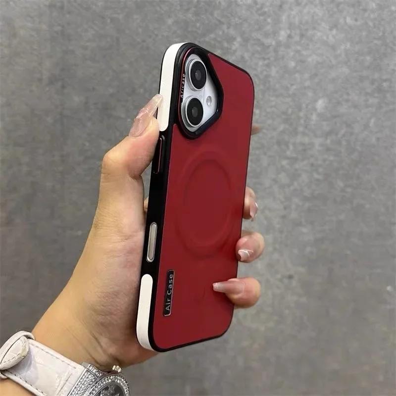 Biznesowe dwukolorowe skórzane etui Magsafe do iPhone 16 12 13 14 15Pro Max Magnetyczne Matowe Miękkie Odporne na wstrząsy Etui do iPhone16Pro