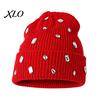 Music Festival Punk Style Cap Bling Rhinestone Knitted Hat, Street Knit Winter Sparkly Geometric Hat Warm Skull for Women Autumn Fashion Accessories