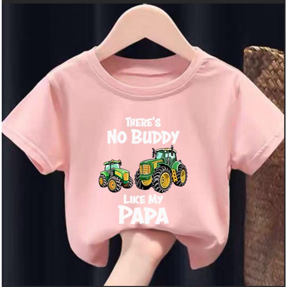 Cartoon Tractor Print Boy's Short Sleeve T-shirt Breathable Loose Fitting Round Neck Creative Pattern Casual Top Modal Fabric