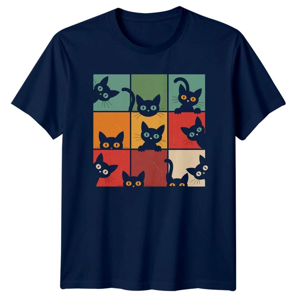 Funny Peeking Cat Grid TShirt Kitten Retro Cat Gift For Him And Her
