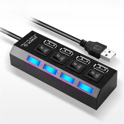 4 portu mikro-USB centrmezgls 2.0 USB sadalītājs, liela ātruma USB 2.0 centrmezgla LED ar IESLĒGŠANAS/IZSLĒGŠANAS slēdzi planšetdatora klēpjdatoram piezīmjdatoram