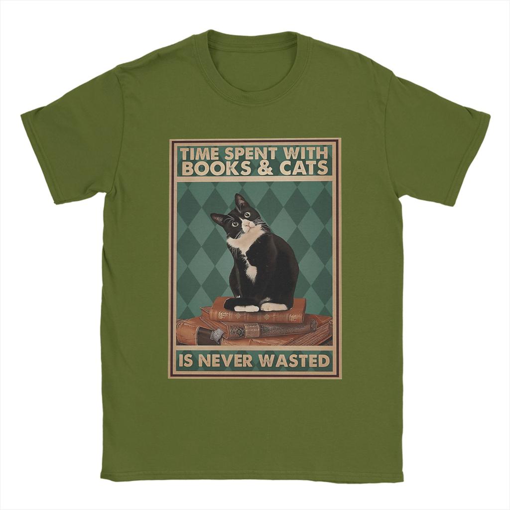 Oversized T Shirt Summer Time Spent with Books and Cats Is Never Wasted Popular TShirts Cotton Tee Shirt YK Top Tees