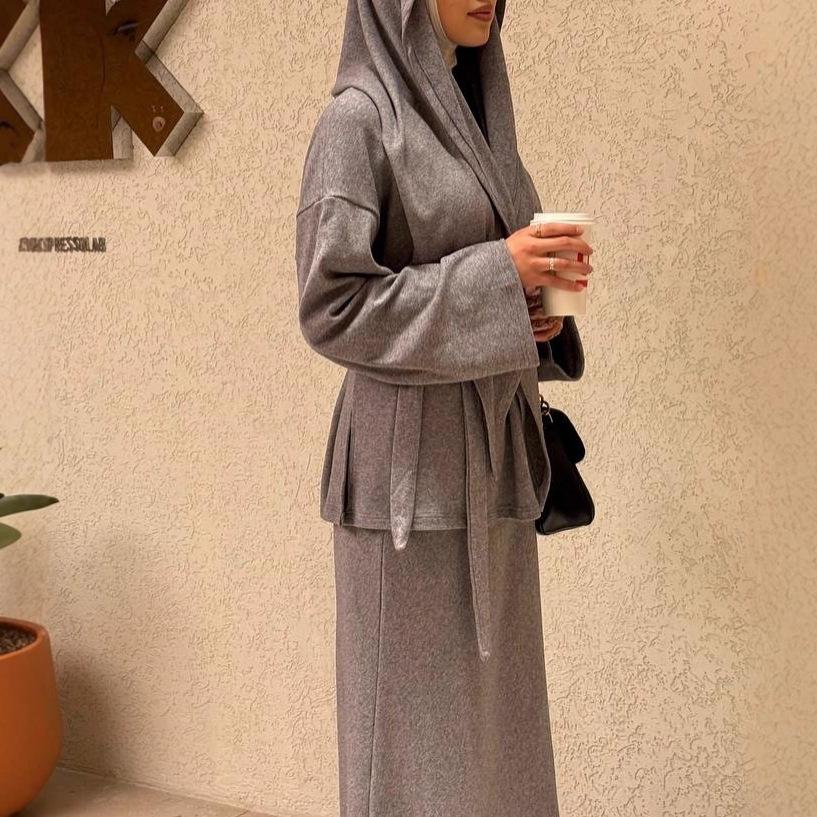  Cross-border European and American Autumn New Pullover Temperament Casual Simple Top Knitted Straight Skirt Women's Clothing