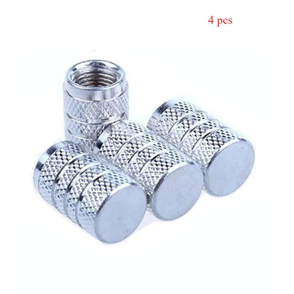 4pcs Knurling Style Tire Valve Caps Aluminum Silver Car Bike Wheel Stem Air Valve Caps Tire Pressure Cap Accessory Stem Caps1