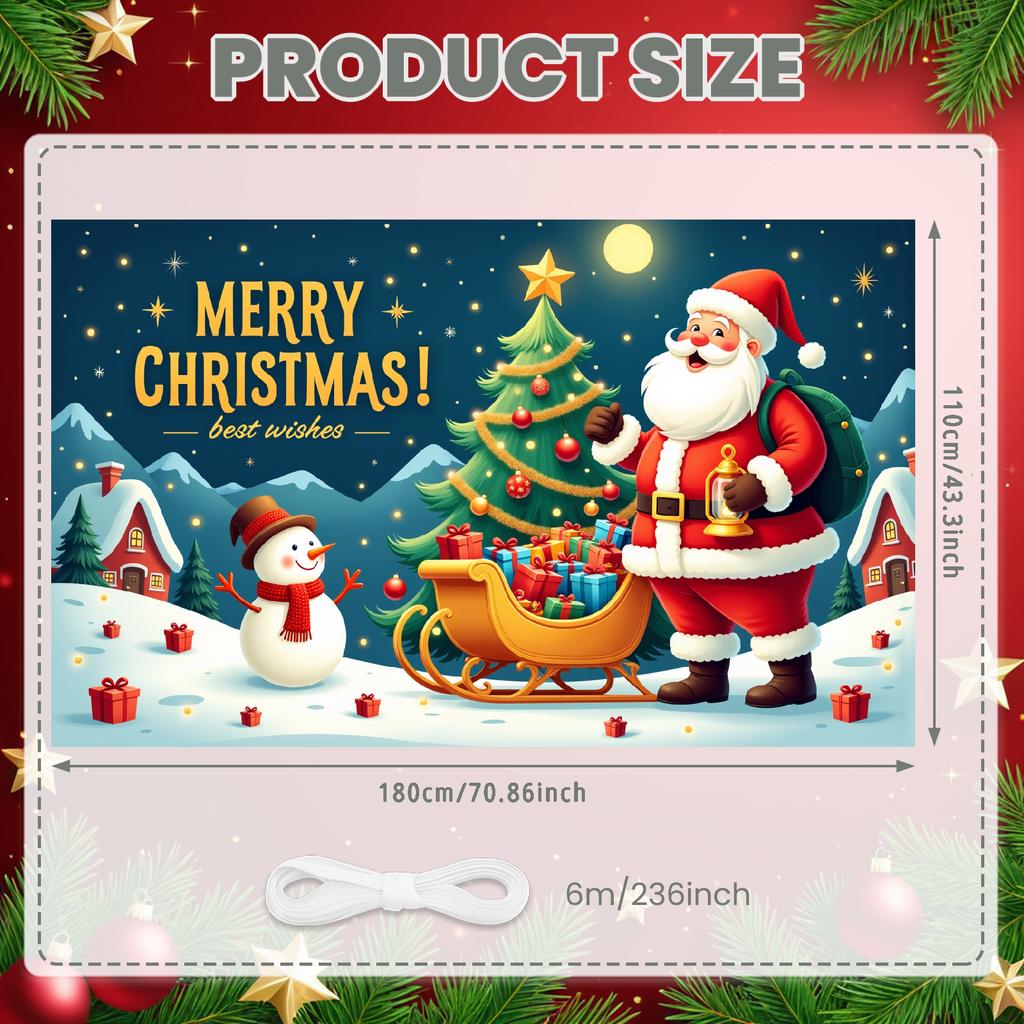 Christmas Decor Santa Claus Festive Backdrop Seasonal Decoration Christmas Tree Winter Wonderland Banner For Winter Festival
