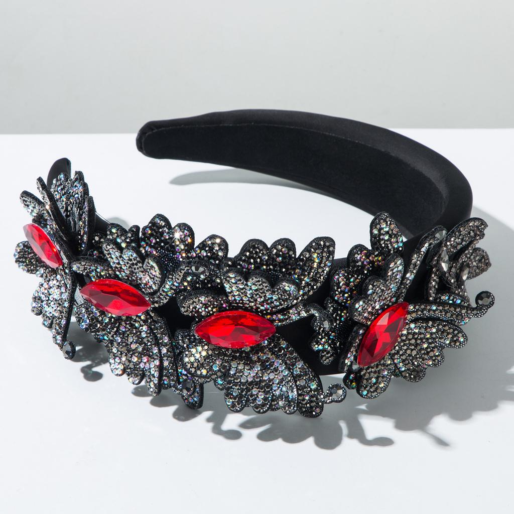 Tiara de Cabelo Borboleta Strass Preto Brilhante Glitter Cristal Contas Larga Bling Joias Acessórios de Cabelo para Mulheres Meninas