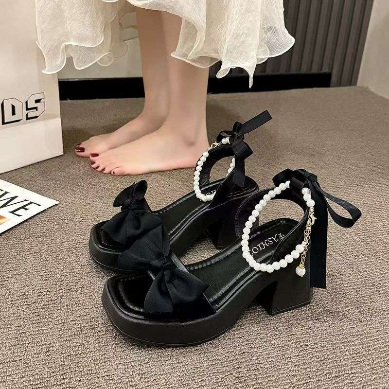 

Fashion Versatile 2025 Road Main Bow Tianzi Jacket One Pedal Sandals 39 чёрный