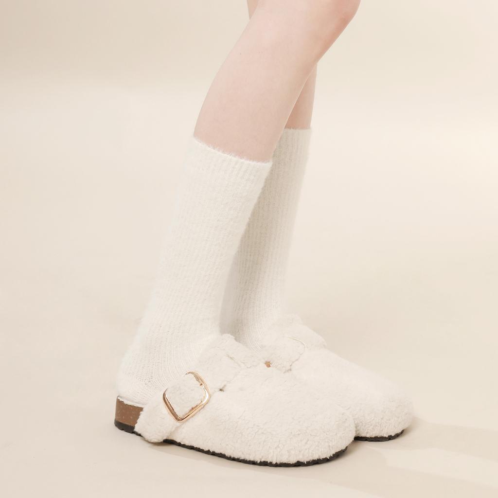 White plush socks for women, cute short and mid-length, fleece-lined, thickened cotton socks, warm socks, Japanese style, for autumn and winter jk