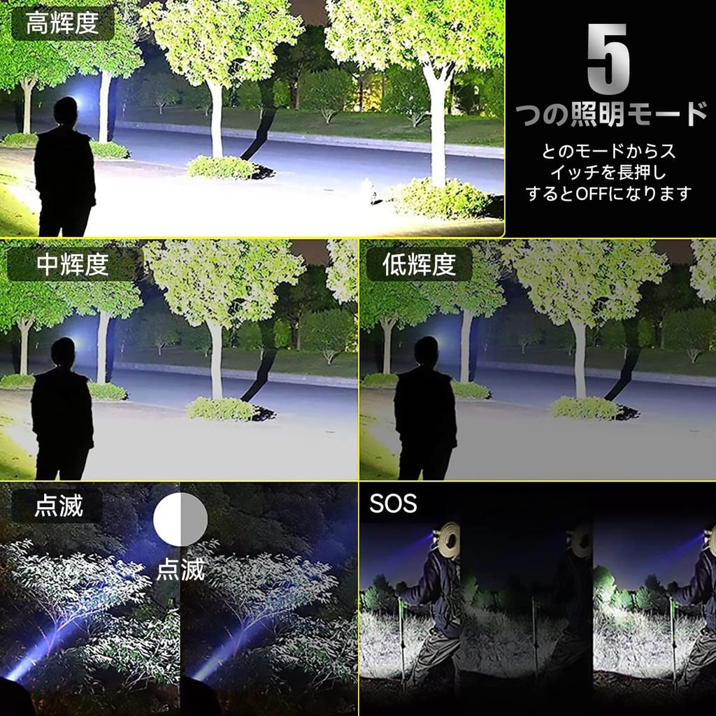 Runtime LED 5 Lighting Hand Gesture Battery Level Zoom Adjustable Waterproof and Large Capacity 6600mAh 3 18650 2200mAh Ideal for Night Outdoor and