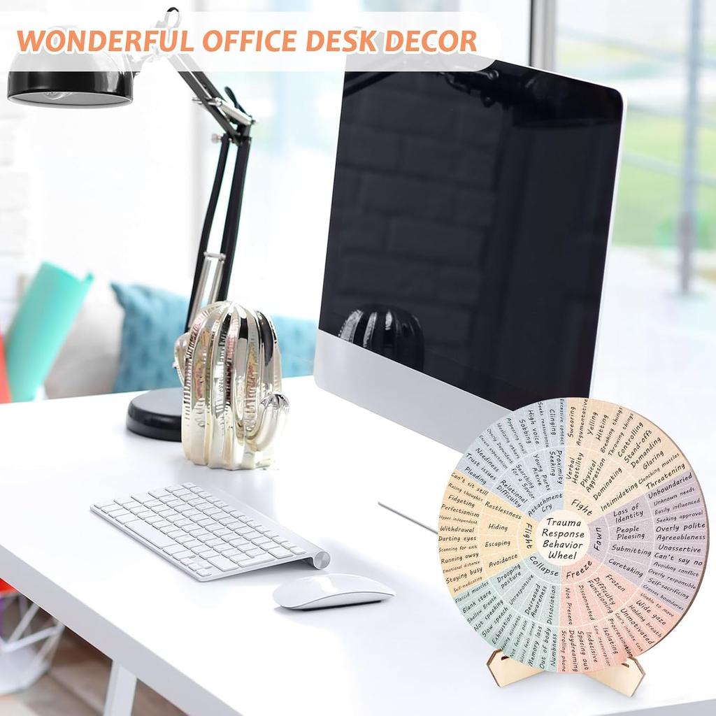 Trauma Response Behavior Wheel Therapy Office Desk Decor Double-Side Mental Health Emotion Chart with Stand Trauma Therapy Gift for Therapist