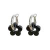 Korean Retro Cute Black Resin Flower Sweet Cool Flower Contrasting Color Circle Earrings Metal Cold Wind Design Sense