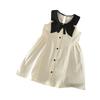 Mädchen Sommer Ärmelloses Kleid mit Kragen Elegantes Tweed Prinzessin Partykleid Für Kinder Lässige Outdoor-Kleidung