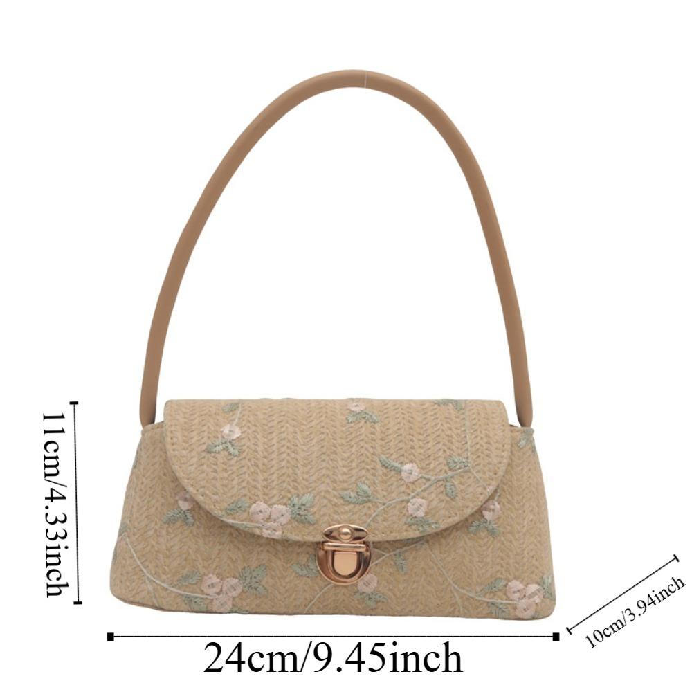 Elegant Grass Woven Shoulder Bag Large Capacity Handbag Flip Bag Beach Straw Hobo Daily