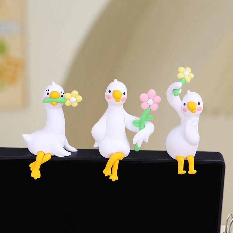 1/4 Stück Harz-Gans-Figur Computer-Monitor-Dekoration, Niedliche Mini-Gans-Statuen Für Auto-Armaturenbrett, Lustige TV/Po-Rahmen-Dekorationen