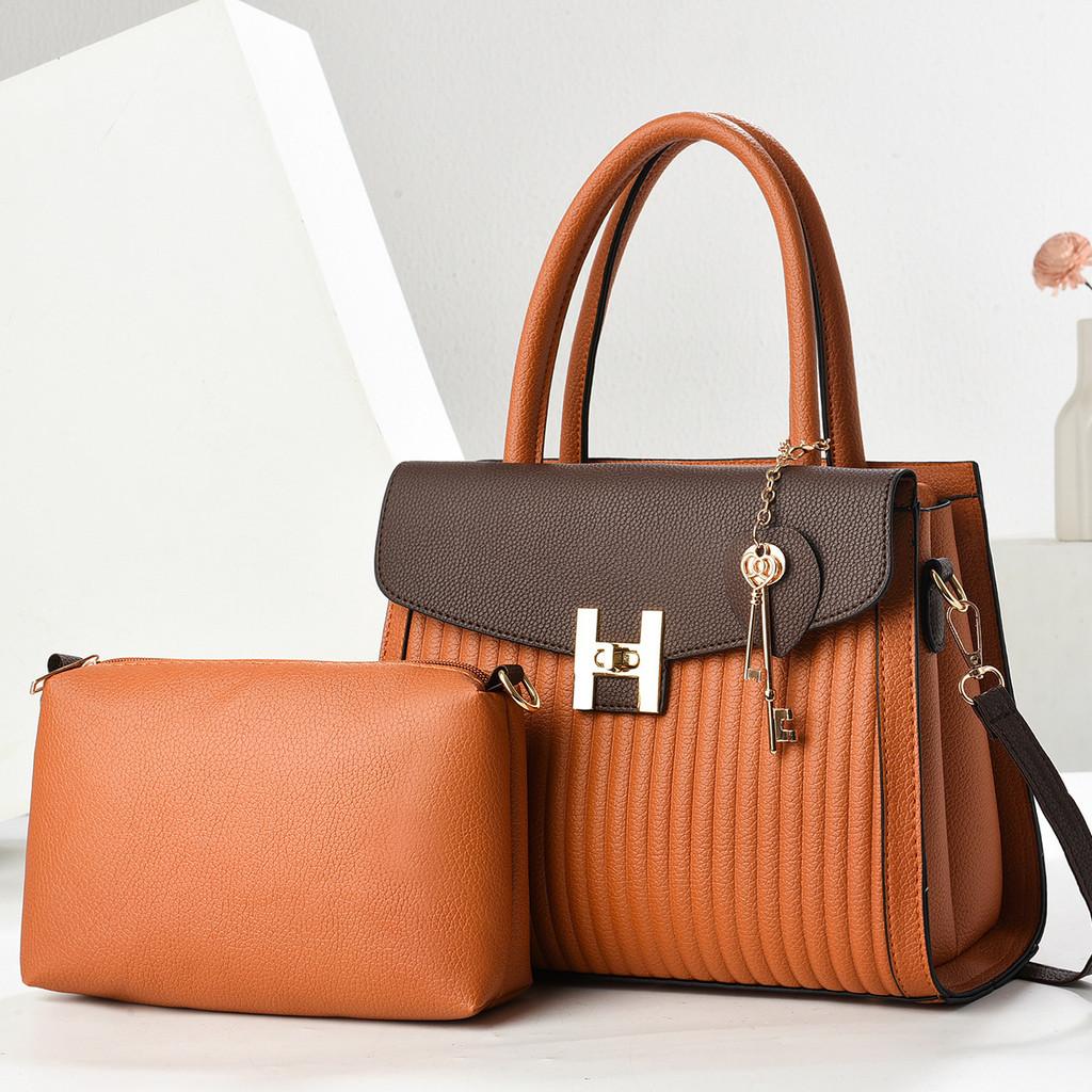 Splicing Pu Color Handbag Large Capacity Inner Zipper Pockets For Gift Women