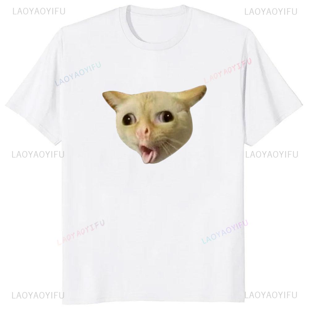 Funny Surprised Cat Face Graphic T-shirt L