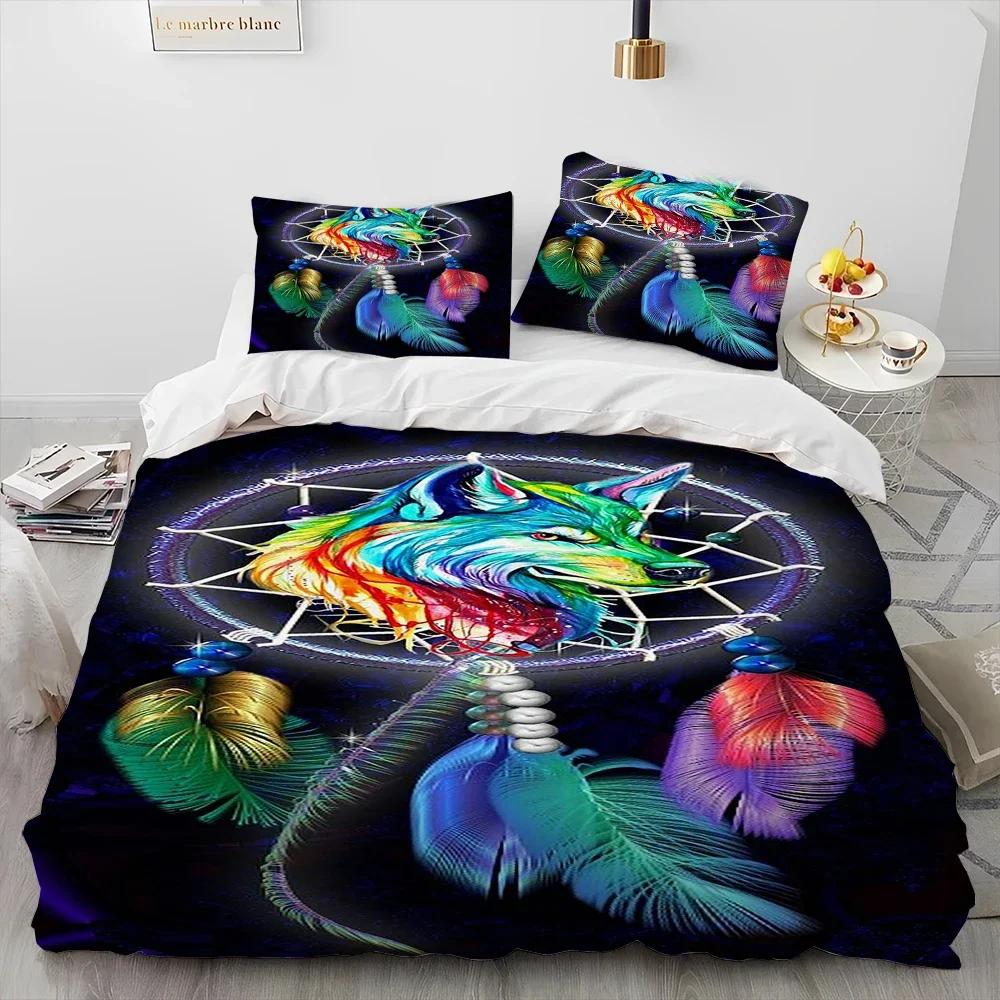 Fashion Dreamcatcher Feather Owl Comforter Bedding Set,Duvet Cover Bed Set Quilt Cover Pillowcase,King Queen Size Bedding Set