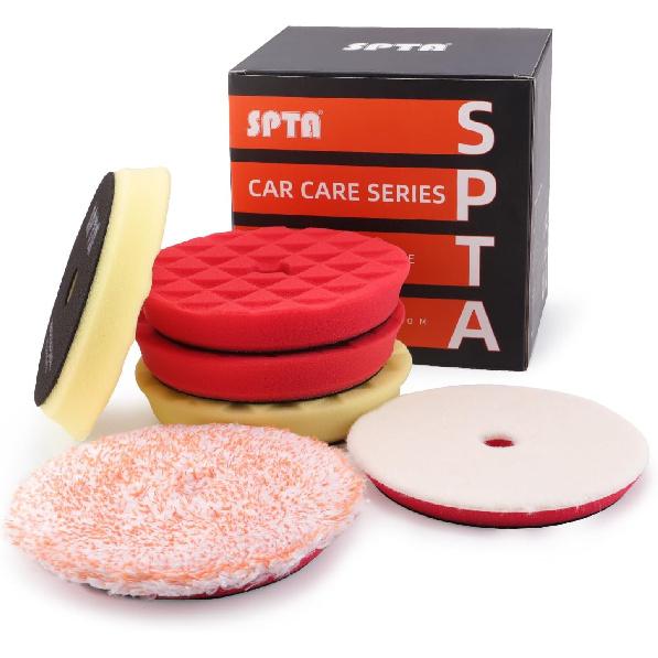 SPTA 5 Inch 125mm Body Repair Polishing Pad Set - 6 Pcs Buffing Pads with Sponge, Wool and Micro-Fiber for Car Detailing