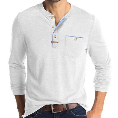 Men's Autumn and Winter Round Neck Color-blocking Long-sleeved T-shirt Button Splicing Casual Loose Versatile Top