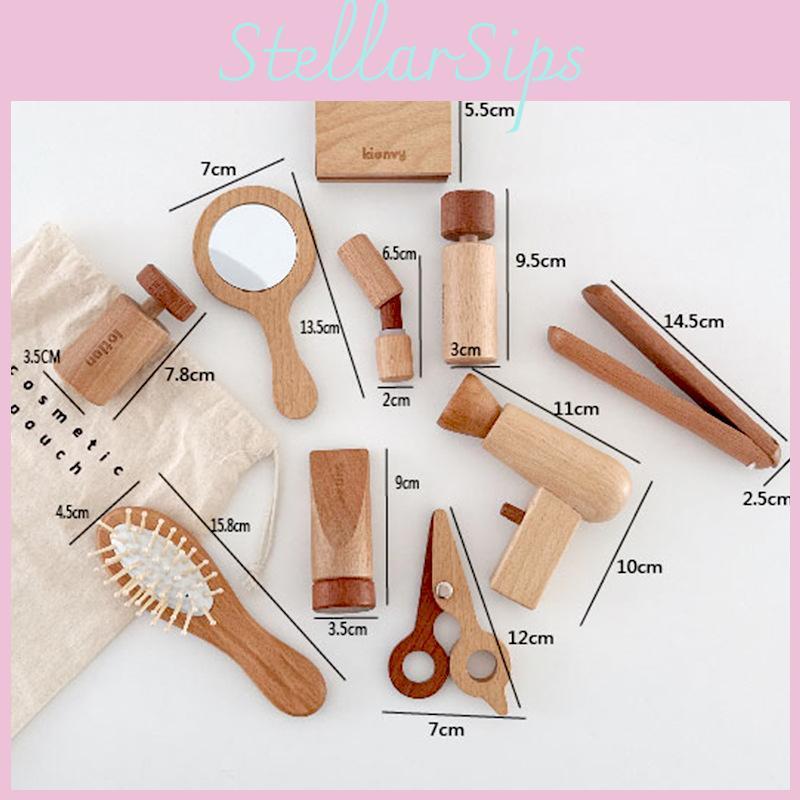 Funny Wooden Simulation Cosmetics And Hairdressing Props Children Toy Set For Kids Role Play