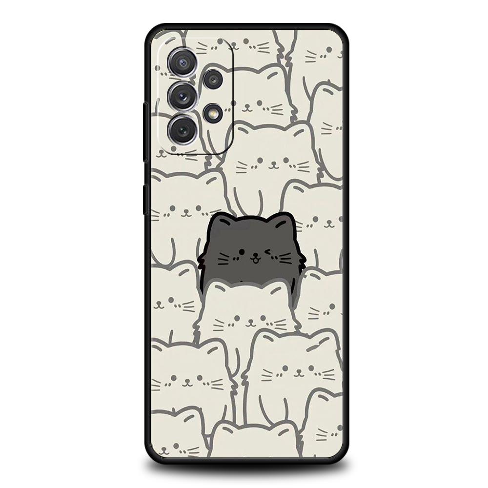 Custodia per Telefono per Samsung Galaxy A15 A13 A51 A71 A41 A31 A21S A03S A05 A35 A55 A23 A25 A33 A53 A73 5G Cover Gatto Nero Cartone Animato Carino