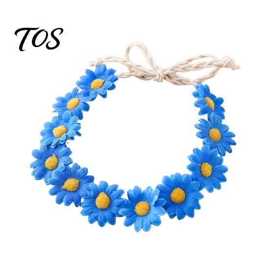 Cute Macaron Color Flower Crown Daisy/Sunflower Wreath Headband for Women Girls, Adjustable Floral Fabric Daisy Headpiece Beach Vacation Wedding