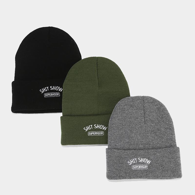 70G round machine acrylic knitted hat tide SHIT SHOW embroidered letter stack wool hat winter hundred personality hat