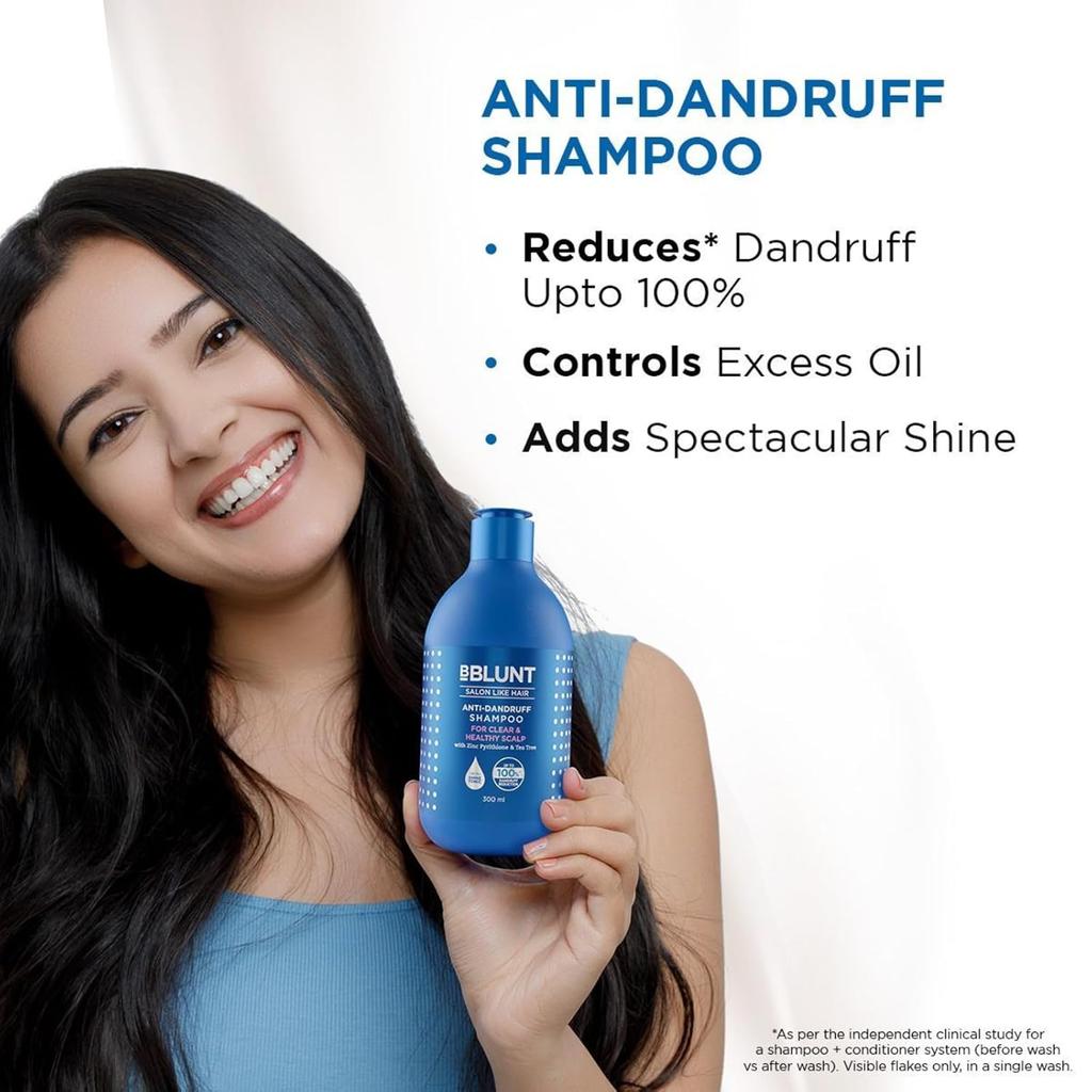 Bblunt Anti-Dandruff Shampoo 300 ml For All Hair Types With Oil Control And Clear Scalp
