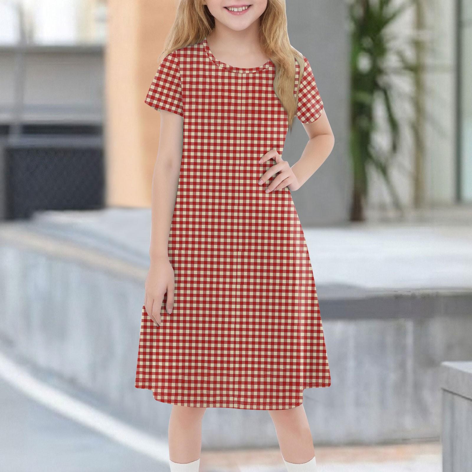

Детское летнее повседневное модное платье с короткими рукавами и круглым вырезом 160 красный