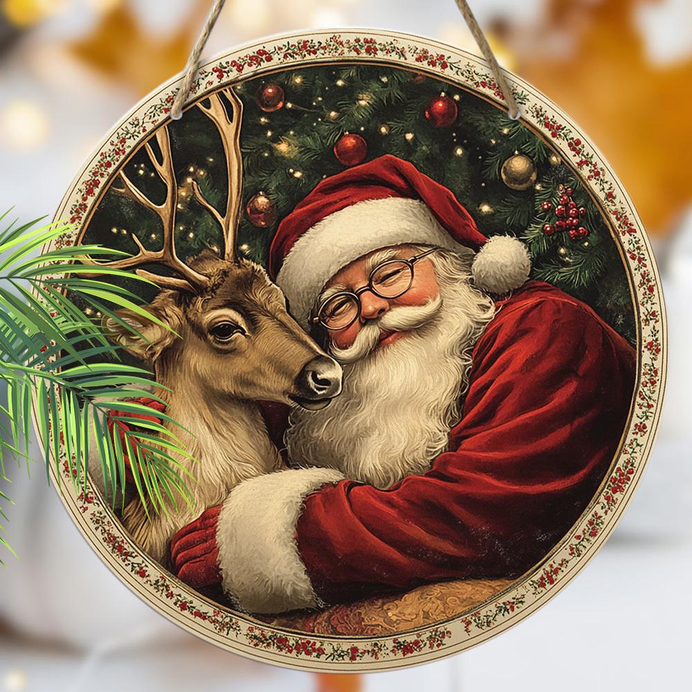 Christmas decoration sign,hanging decorations,2D flat Wooden products with The pattern is Santa Claus and elk,Christmas gifts for friends and family