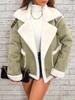 Women's Brown and White Contrast Faux Shearling Jacket with Gold Buttons