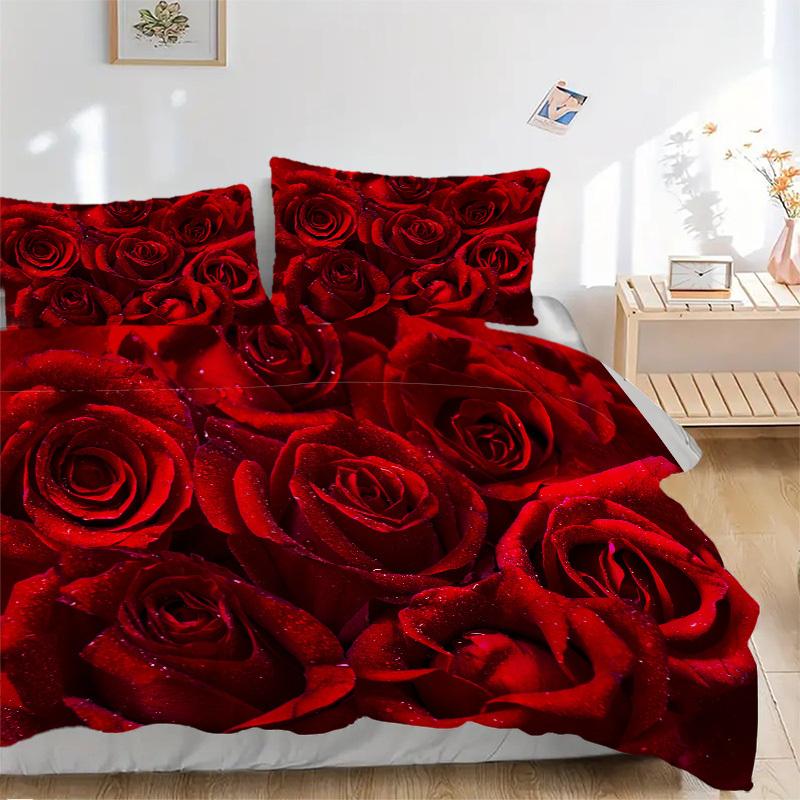 3pcs Rose Petal Bedding Set Down Comforter Cover and Pillowcases, Suitable for Guest Room Home Decoration All Seasons(No Insert) S0819069